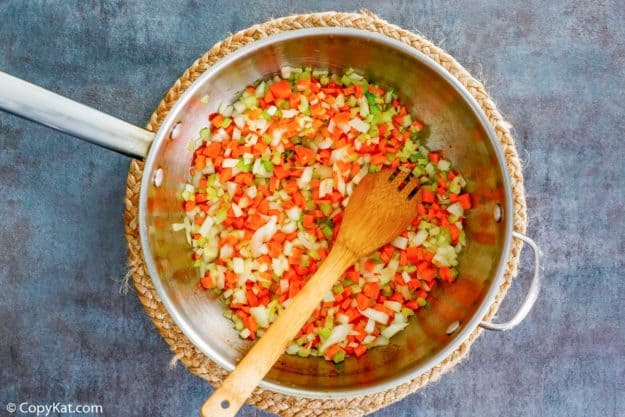 chopped vegetables for Bolognese sauce in a pan