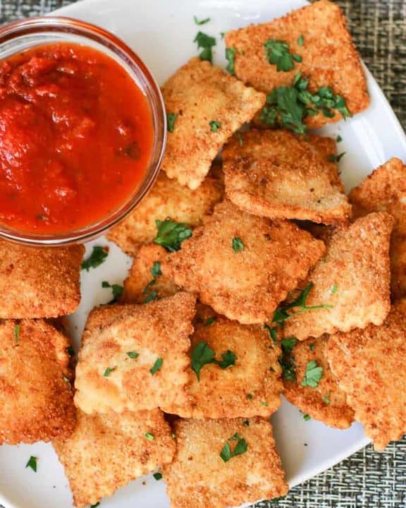 homemade Olive Garden toasted ravioli and marinara sauce