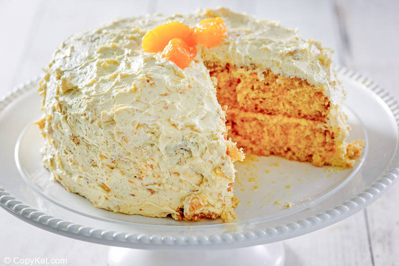 Ambrosia cake on a cake stand