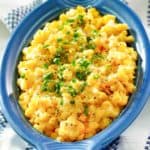 whole kernel creamed corn in a serving dish