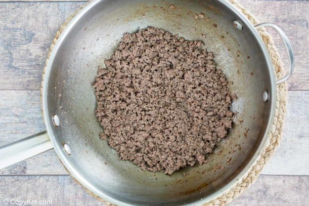 browned ground beef in a skillet