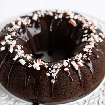 chocolate peppermint bundt cake with ganache glaze