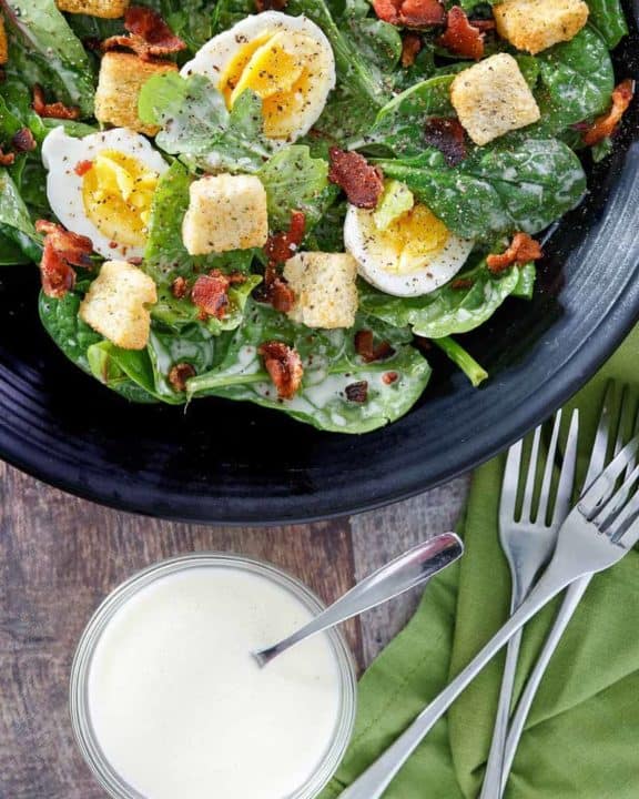 overhead view of homemade Commander's Palace salad and dressing