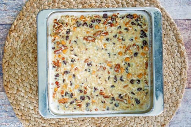 Hello Dolly Bars in the pan before being baked