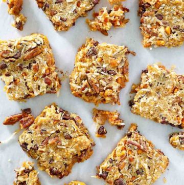 overhead view of Hello Dolly Bars on parchment paper