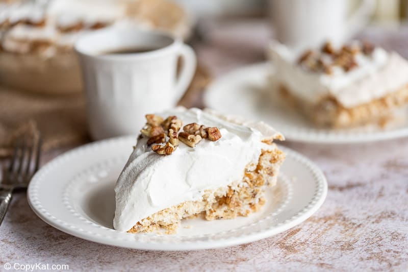 a slice of homemade Piccadilly pecan delight pie on a plate