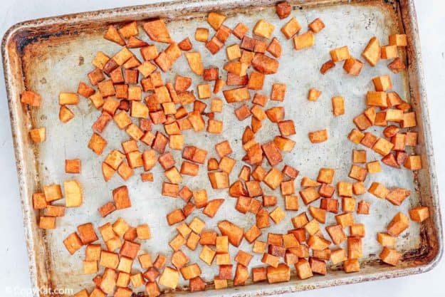 fried Fiesta seasoned potatoes on a baking sheet