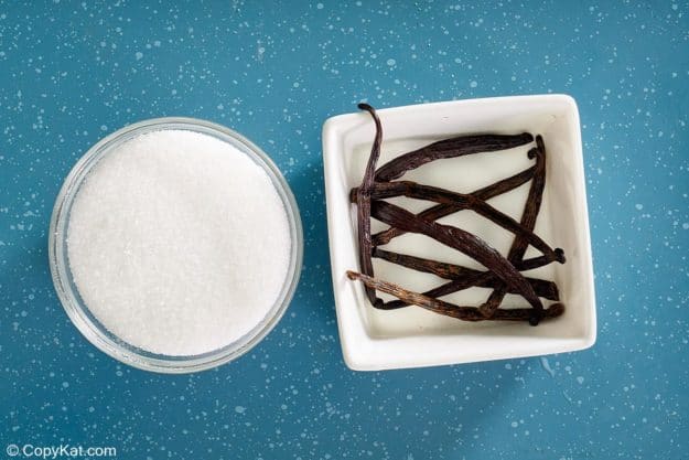 granulated sugar and vanilla beans