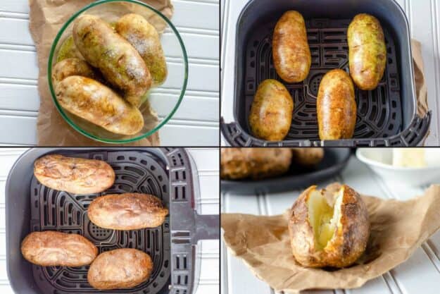 Cooking baked potatoes in an air fryer.