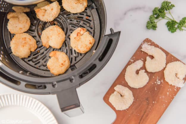 cooked Panko breaded shrimp in an air fryer