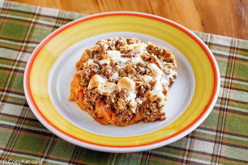 a serving of homemade Boston Market sweet potato casserole on a plate