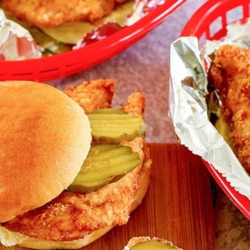 four homemade Chick Fil A Chicken Sandwiches