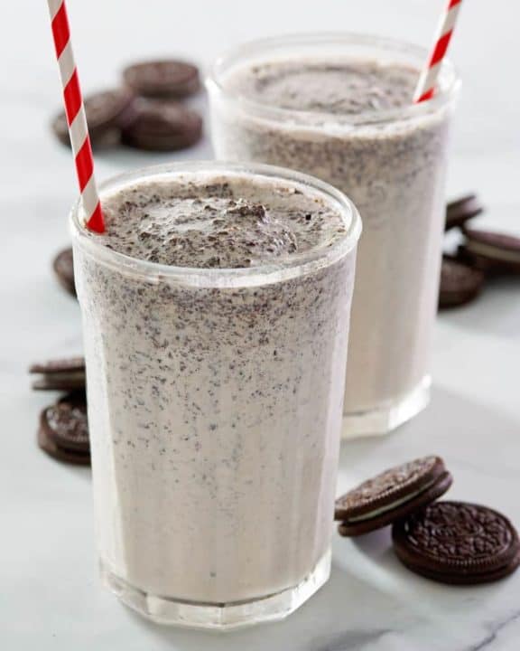 Homemade McDonald's Oreo McFlurry in two glasses