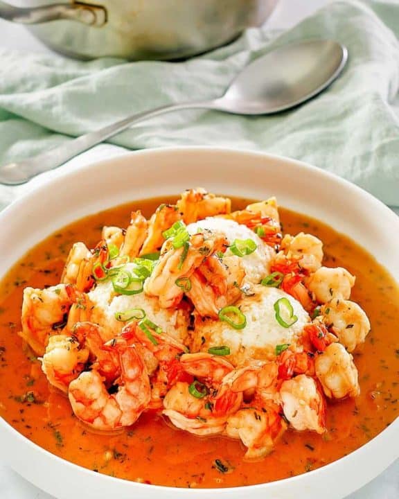 a bowl of New Orleans shrimp and grits