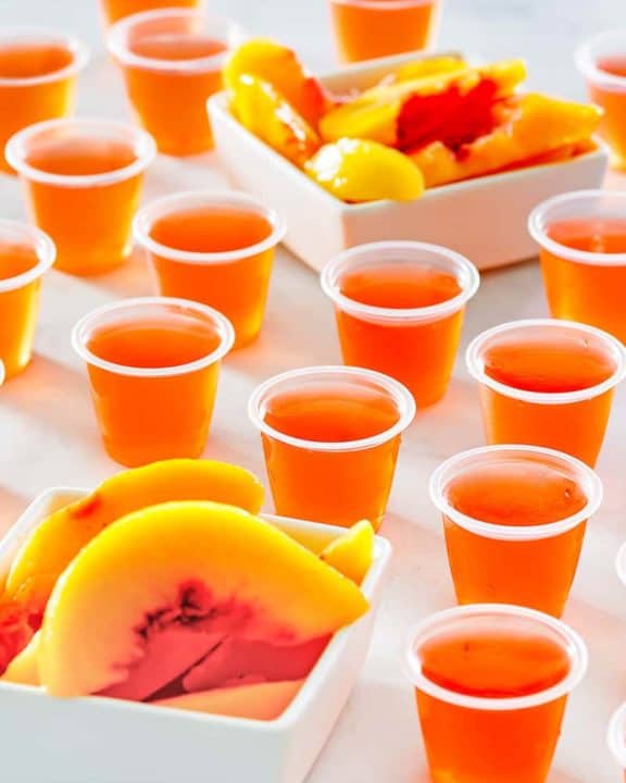 peach jello shots and peach slices
