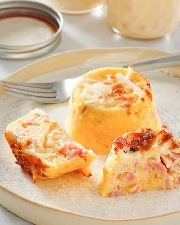 homemade Starbucks ham and cheddar sous vide egg bites on a plate