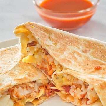 homemade Taco Bell Breakfast Crunchwrap and taco sauce