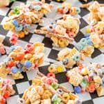 white trash candy snack pieces on parchment paper