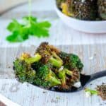 air fryer broccoli on a spoon
