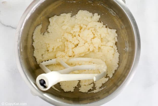 creamed butter and sugar mixture in a bowl