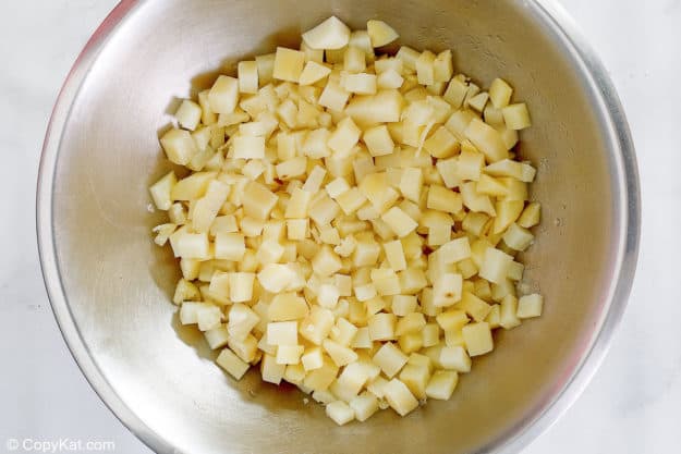 cooked diced potatoes in a bowl