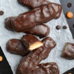 overhead view of homemade Twix bars on parchment paper