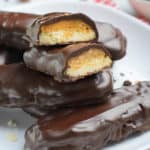 homemade Twix bars stacked on a plate