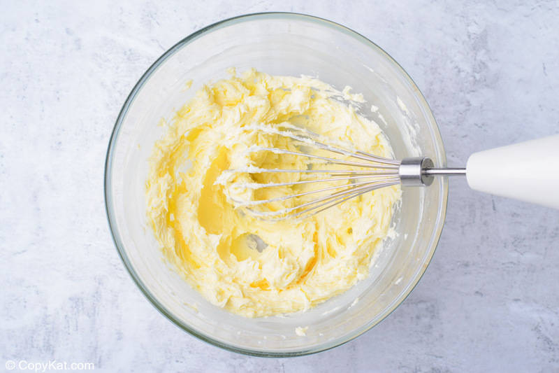 creamed butter and sugar in a mixing bowl