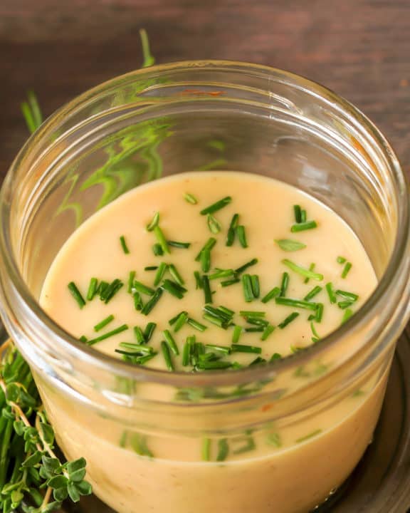 homemade Houlihan's honey mustard sauce in a mason jar