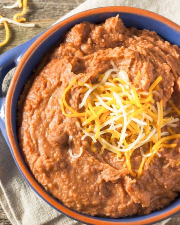 a bowl of refried beans made in the Instant Pot