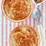 overhead view of two bowls of homemade Kozy Shack rice pudding