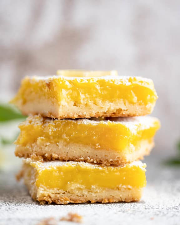 three lemon bars in a stack