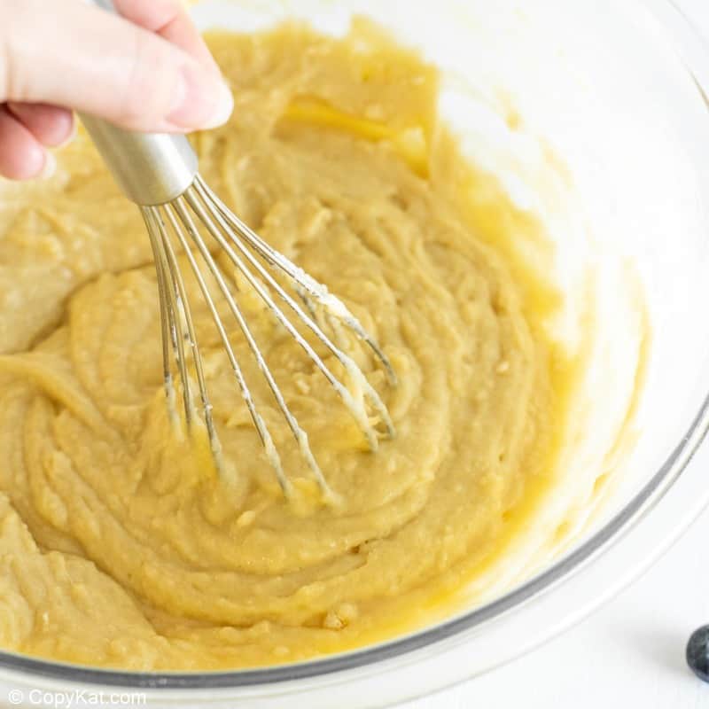 Magnolia Bakery blueberry muffins batter in a mixing bowl