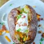 overhead view of a loaded baked potato