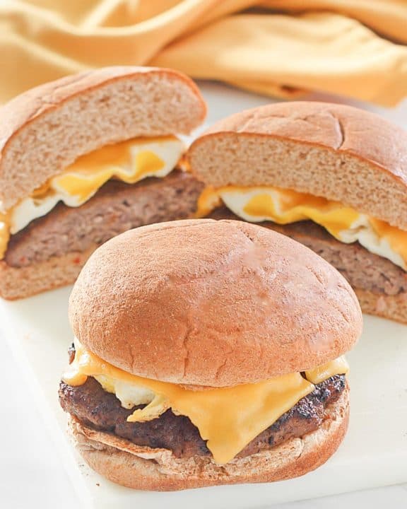 homemade Whataburger breakfast on a bun sandwiches