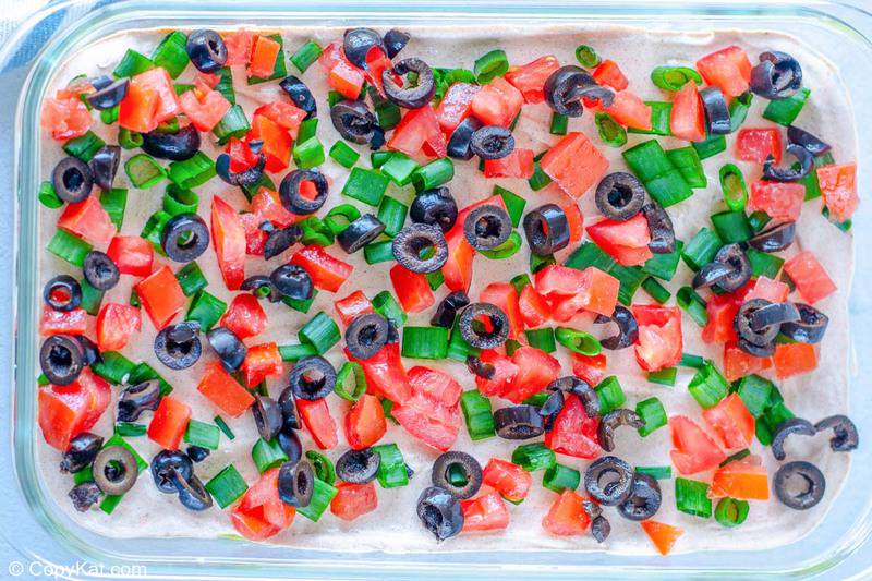 7 layer dip sliced olives layer