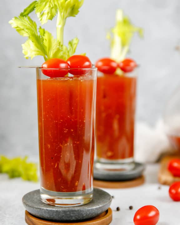 homemade bloody mary mix with vodka in a glass