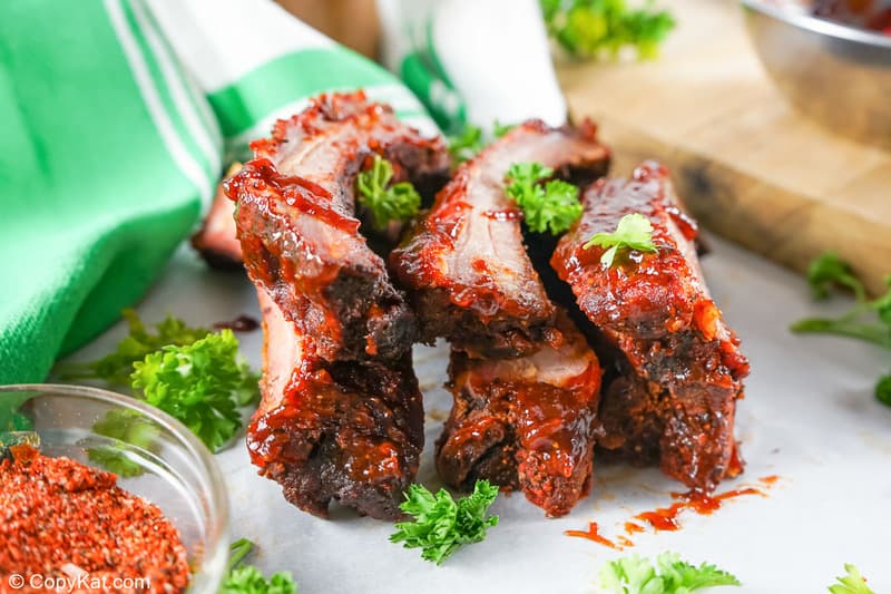 six homemade Chili's baby back ribs with BBQ sauce