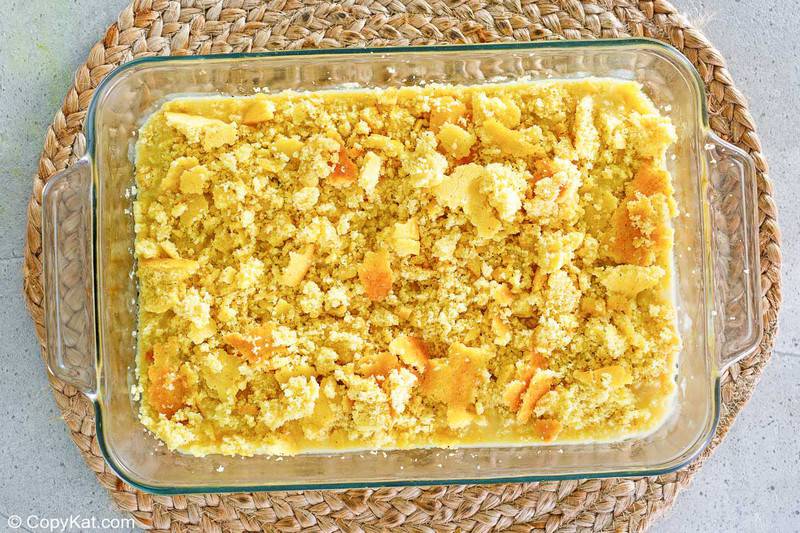 homemade Cracker Barrel chicken casserole before baking