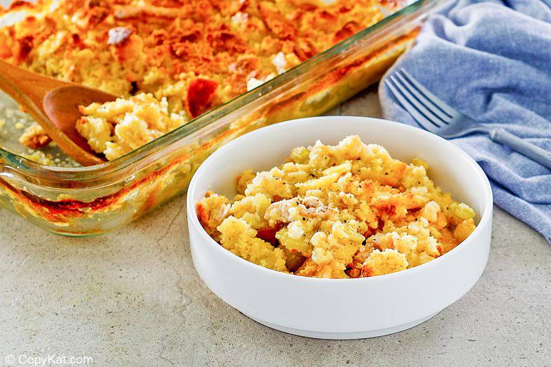 a bowl of homemade Cracker Barrel chicken casserole