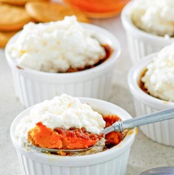 pumpkin custard with gingersnap crust and pumpkin pie spice whipped cream