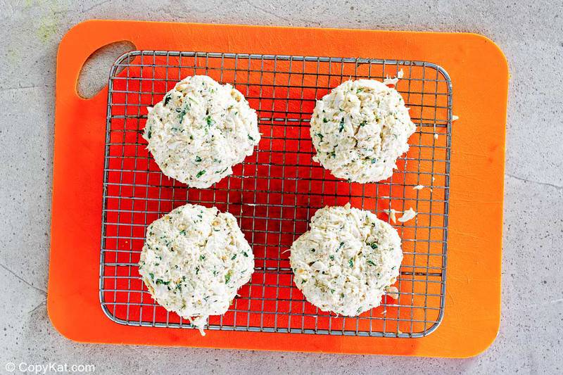 Maryland crab cake patties before cooking