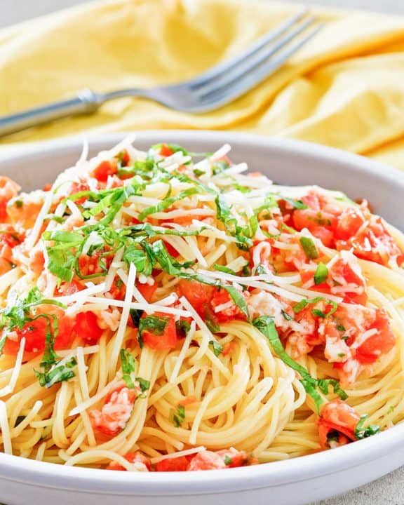 copycat Olive Garden Capellini Pomodoro in a bowl