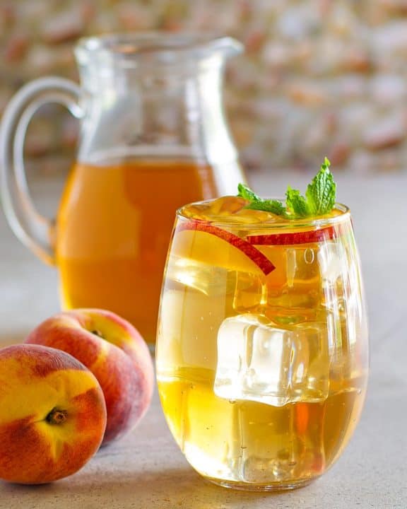 a glass of homemade Olive Garden peach iced tea