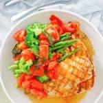 overhead view of homemade Olive Garden Venetian Apricot Chicken on a plate