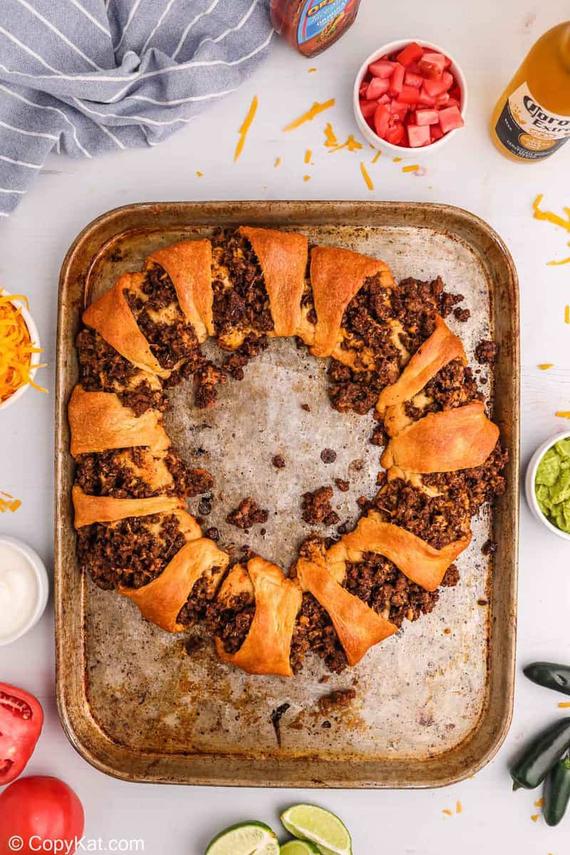 baked taco ring on a baking sheet