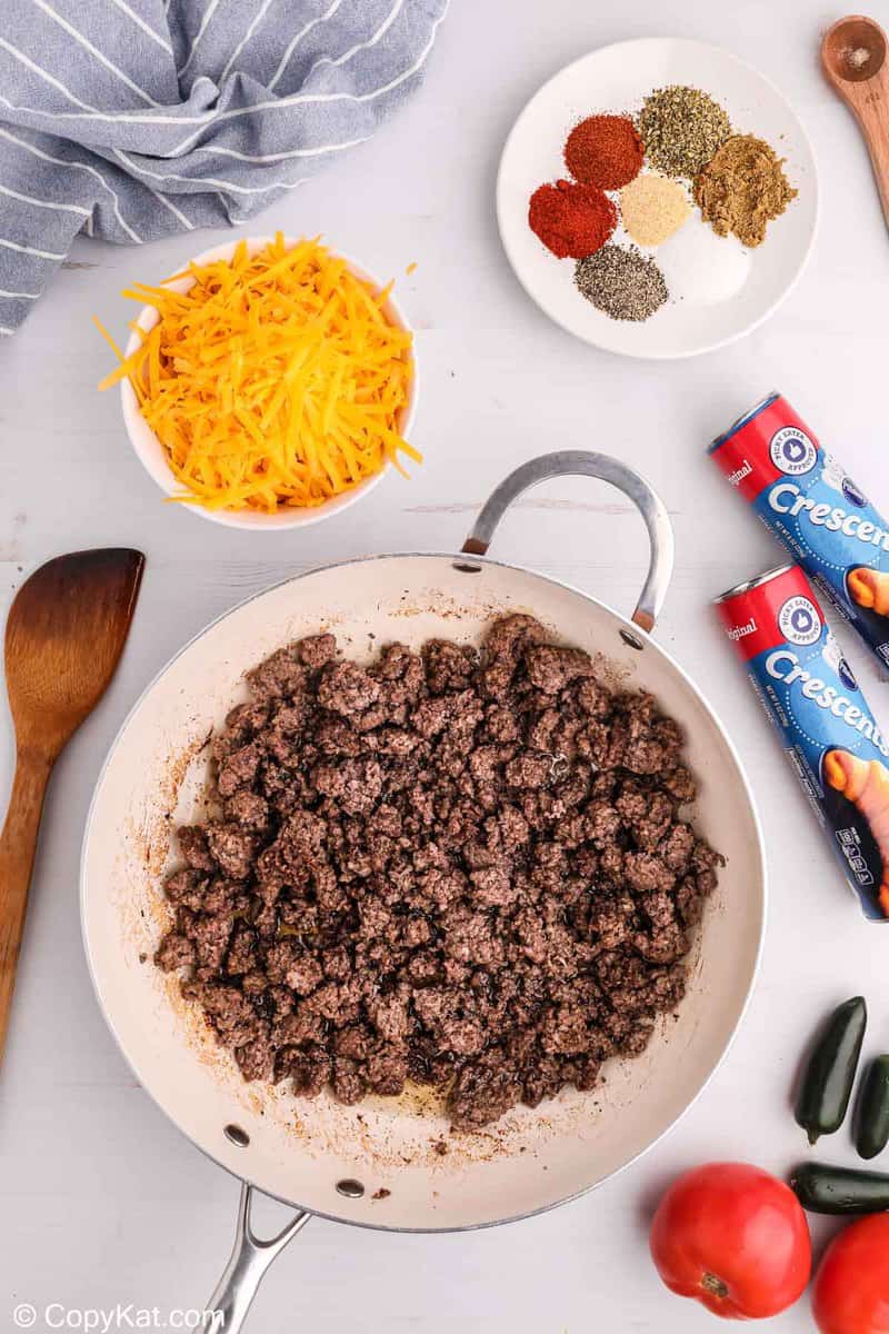browned ground beef for a taco ring