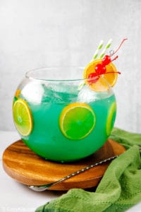 homemade Bennigan's Paddy 'O Punch cocktail on a round wood coaster
