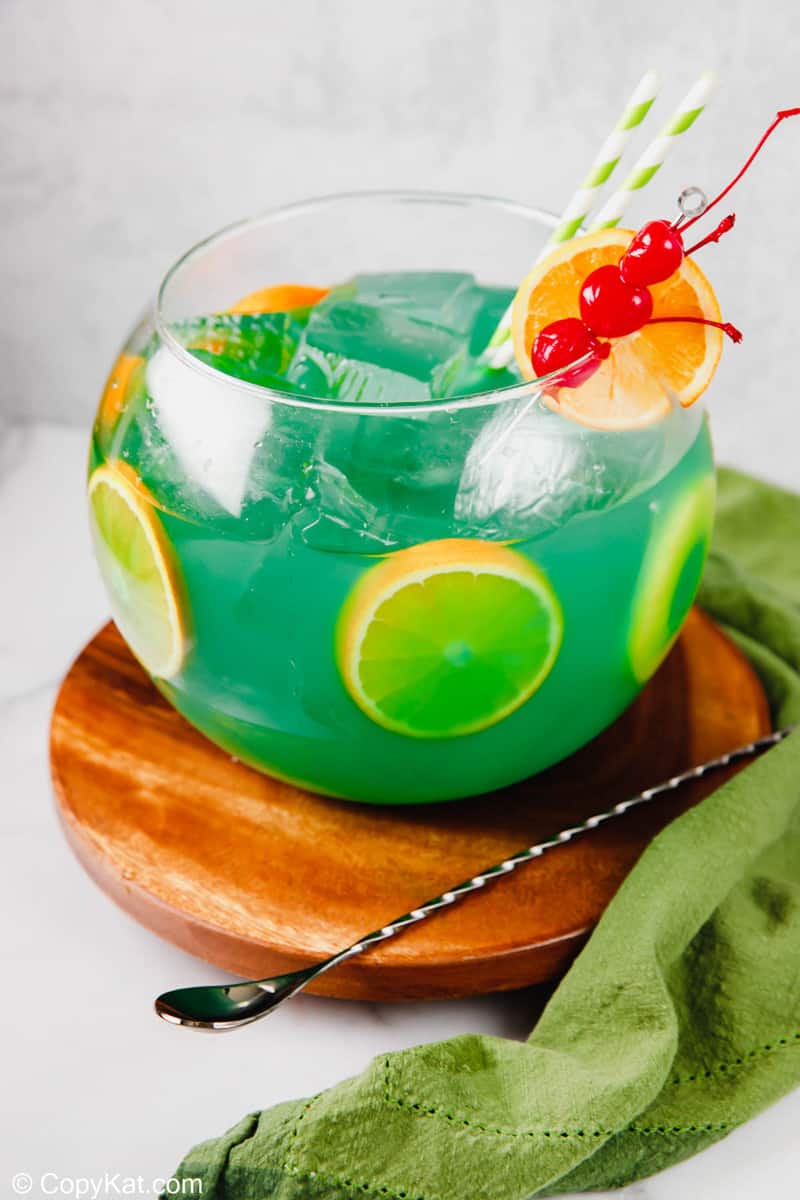 homemade Bennigan's Paddy 'O Punch cocktail on a wood coaster