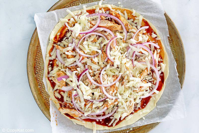 bbq chicken pizza before baking